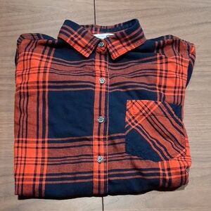 Old Navy Orange and Navy Plaid Button-Down Shirt
